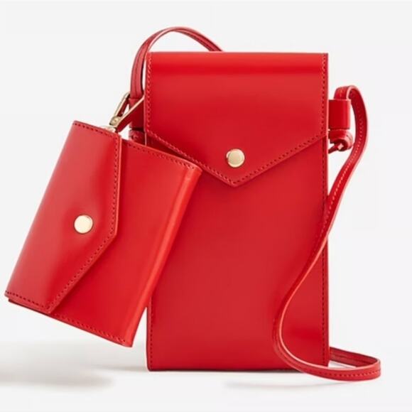 NWT J. Crew Gracie Phone Bag Red Leather - Picture 1 of 3